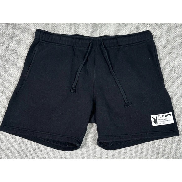 Playboy PacSun Shorts Mens Large Black Service Fleece Sweat Pull On Drawstring - Picture 1 of 9